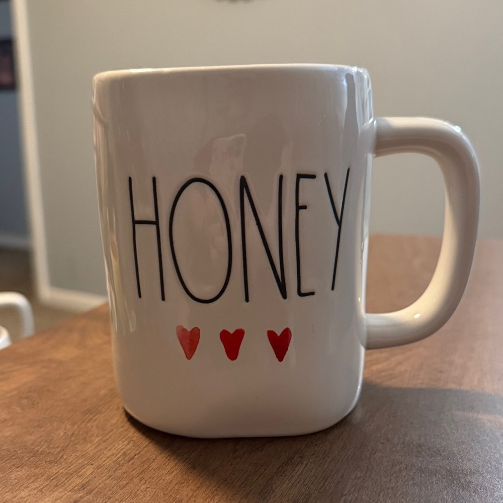 Rae Dunn Honey Coffee Mug with red inside